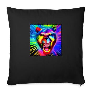 lion cool coloré montre ses dents à la fête - Housse de coussin décorative 45 x 45 cm - noir - Devant