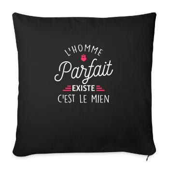 l homme parfait existe / humour couple - Housse de coussin décorative 45 x 45 cm - noir - Devant
