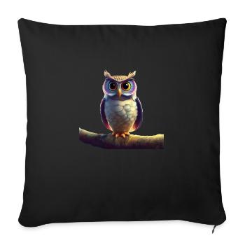 Hibou doux sur une branche - Housse de coussin décorative 45 x 45 cm - noir - Devant