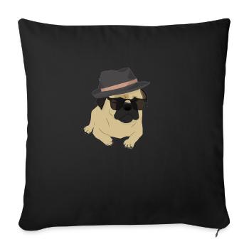 Carlin cool avec des lunettes de soleil et dans un chapeau - Housse de coussin décorative 45 x 45 cm - noir - Devant