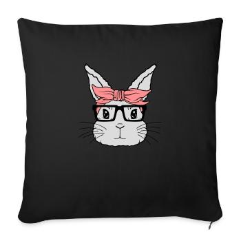 Visage de lapin nerd féminin - Housse de coussin décorative 45 x 45 cm - noir - Devant