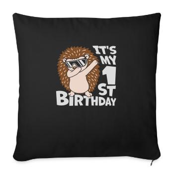 dabbing hérisson 1er anniversaire - Housse de coussin décorative 45 x 45 cm - noir - Devant