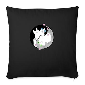 Schwarz-weiße und grau-getigerte Katzen Yin-Yang - Sofakissenbezug 45 x 45 cm - Schwarz - Vorne