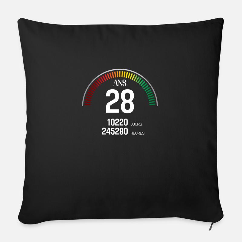 Anniversaire 28 ans Compteur - Housse de coussin décorative 45 x 45 cm - noir