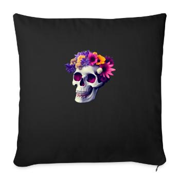 Skull with floral decoration - Sofa pillowcase 17,3'' x 17,3'' (45 x 45 cm) - black - Front