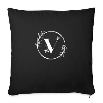Lettre V Florale - Housse de coussin décorative 45 x 45 cm - noir - Devant