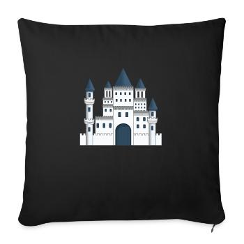 Chateau de prince et princesse bleu et blanc - Housse de coussin décorative 45 x 45 cm - noir - Devant