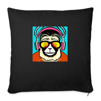 Monkey listening to music with headphones - Sofa pillowcase 17,3'' x 17,3'' (45 x 45 cm) - black - Front