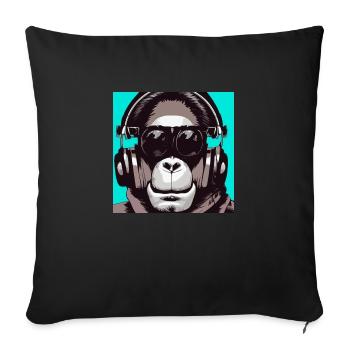 Monkey listening to music with headphones - Sofa pillowcase 17,3'' x 17,3'' (45 x 45 cm) - black - Front