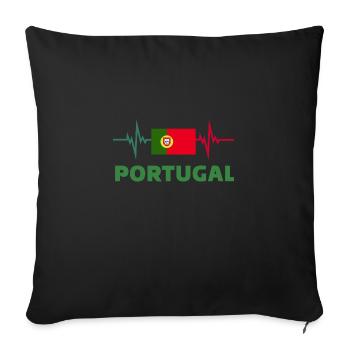 Portugal Football 2022 battement de cœur Portugal - Housse de coussin décorative 45 x 45 cm - noir - Devant