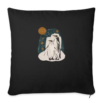 Couple de pingouins sur fond hiver/Noël - Housse de coussin décorative 45 x 45 cm - noir - Devant