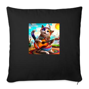 A hippie cat is playing the guitar - Sofa pillowcase 17,3'' x 17,3'' (45 x 45 cm) - black - Front