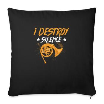 I Destroy Silence Horniste Joueur de cor - Housse de coussin décorative 45 x 45 cm - noir - Devant