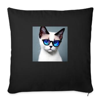 Mignon chat Finley avec des lunettes - Housse de coussin décorative 45 x 45 cm - noir - Devant