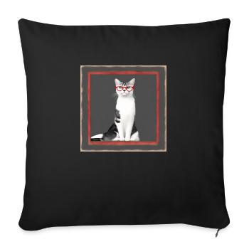 Mignon chat Abigail avec des lunettes - Housse de coussin décorative 45 x 45 cm - noir - Devant