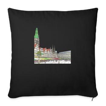 Marktplatz Zeichnung - Sofakissenbezug 45 x 45 cm - Schwarz - Vorne