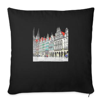 Prinzipalmarkt Münster Dessin du marché - Housse de coussin décorative 45 x 45 cm - noir - Devant