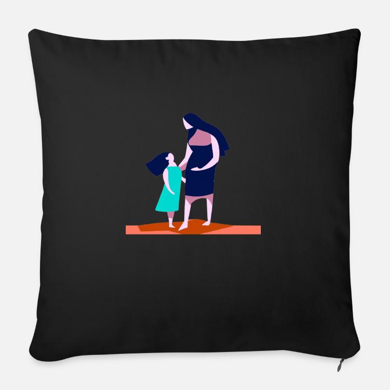 Mama mit Tochter - Sofakissenbezug 45 x 45 cm - Schwarz