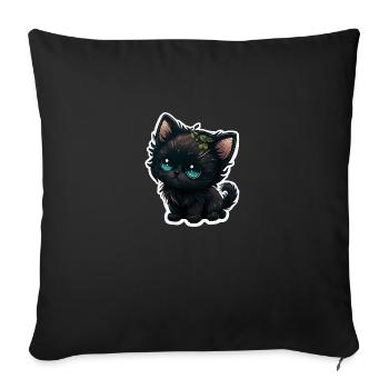 Kawaii Black Kitten - Sofa pillowcase 17,3'' x 17,3'' (45 x 45 cm) - black - Front