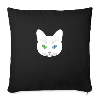 Chat tête blanc yeux vert bleu - Housse de coussin décorative 45 x 45 cm - noir - Devant
