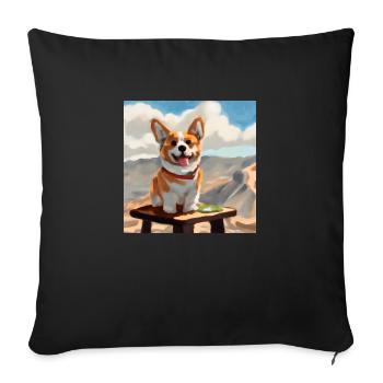 Cute corgi on a table in the mountains - Sofa pillowcase 17,3'' x 17,3'' (45 x 45 cm) - black - Front