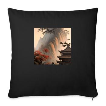 einzigartige asiatische Landschaft mit Tempel - Sofakissenbezug 45 x 45 cm - Schwarz - Vorne