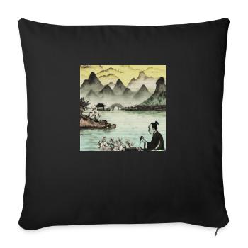 einzigartige asiatische Landschaft im Vintage Look - Sofakissenbezug 45 x 45 cm - Schwarz - Vorne
