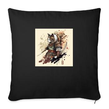 Chat samouraï - Housse de coussin décorative 45 x 45 cm - noir - Devant