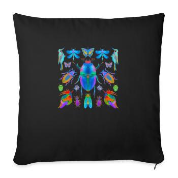 insectes, insectes et oiseaux colorés - Housse de coussin décorative 45 x 45 cm - noir - Devant