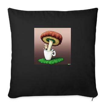 Champignon en sirotant du café - Housse de coussin décorative 45 x 45 cm - noir - Devant