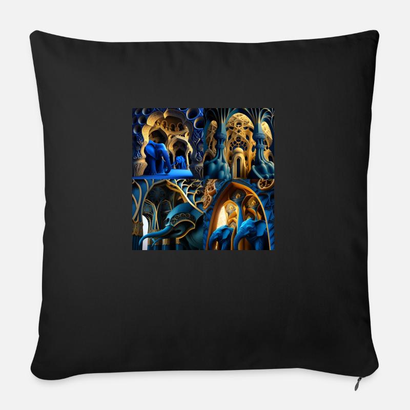 Kathedrale Fraktale Elefanten Blaue Statuen - Sofakissenbezug 45 x 45 cm - Schwarz