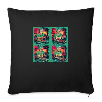 Vieille femme tatouée cuisinière - Housse de coussin décorative 45 x 45 cm - noir - Devant