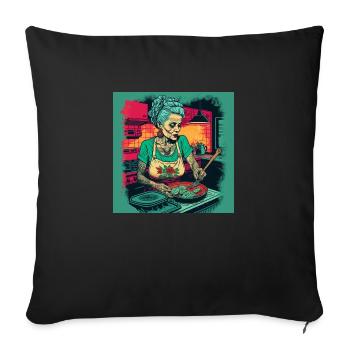 Old tattoed woman cooking - Sofa pillowcase 17,3'' x 17,3'' (45 x 45 cm) - black - Front