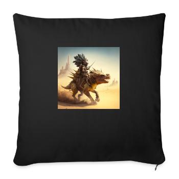 Homme des cavernes chevauchant un stégosaure dans le désert - Housse de coussin décorative 45 x 45 cm - noir - Devant