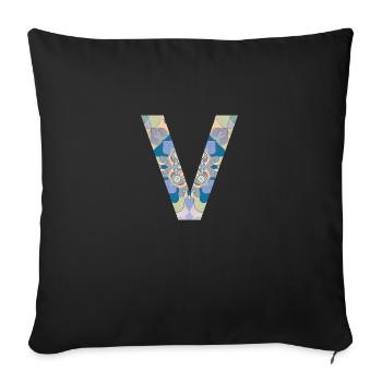 Lettre V en mandala - Housse de coussin décorative 45 x 45 cm - noir - Devant