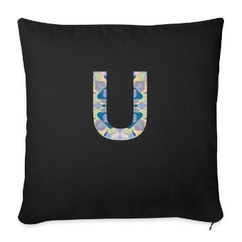 Lettre U en mandala - Housse de coussin décorative 45 x 45 cm - noir - Devant