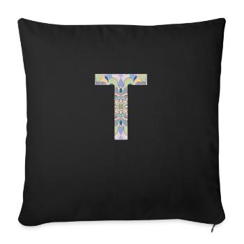 Lettre T en mandala - Housse de coussin décorative 45 x 45 cm - noir - Devant