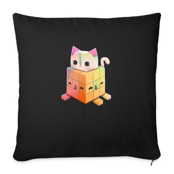 Chat KAWAII - Housse de coussin décorative 45 x 45 cm - noir - Devant
