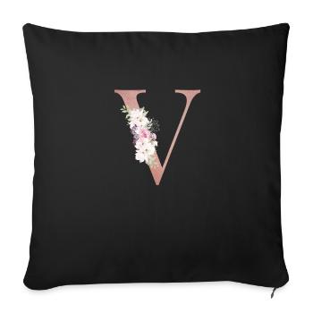Personalisierbar Monogramm V Floral - Sofakissenbezug 45 x 45 cm - Schwarz - Vorne