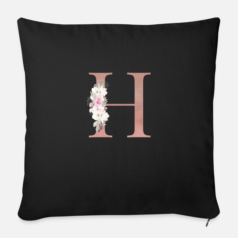 Personalisierbar Monogramm H Floral - Sofakissenbezug 45 x 45 cm - Schwarz