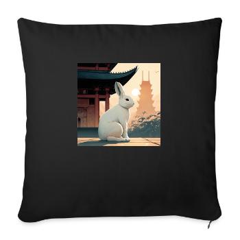 rabbit in front of an Asian temple - Sofa pillowcase 17,3'' x 17,3'' (45 x 45 cm) - black - Front