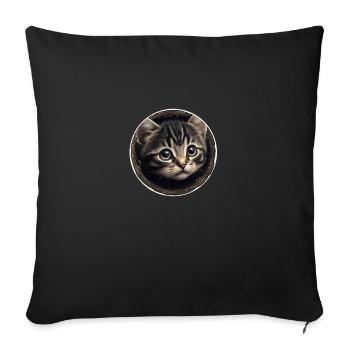 mignon chaton tigré avec ses grands yeux - Housse de coussin décorative 45 x 45 cm - noir - Devant