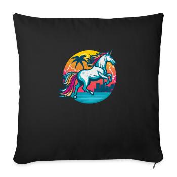 Licorne hipster arc-en-ciel avec lunettes de soleil - Housse de coussin décorative 45 x 45 cm - noir - Devant