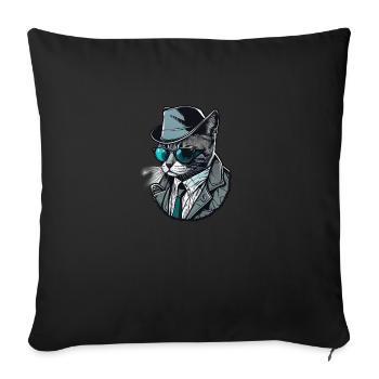 Chat pop art avec lunettes et costume - Housse de coussin décorative 45 x 45 cm - noir - Devant