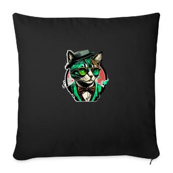 Chat pop art avec lunettes et costume - Housse de coussin décorative 45 x 45 cm - noir - Devant