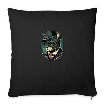 Chat pop art avec lunettes et costume - Housse de coussin décorative 45 x 45 cm - noir - Devant