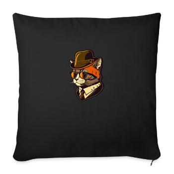 Chat pop art avec lunettes et costume - Housse de coussin décorative 45 x 45 cm - noir - Devant