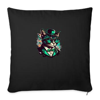 Chat pop art avec lunettes et costume - Housse de coussin décorative 45 x 45 cm - noir - Devant