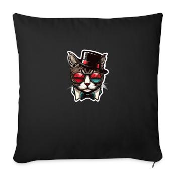 Chat pop art avec lunettes et costume - Housse de coussin décorative 45 x 45 cm - noir - Devant