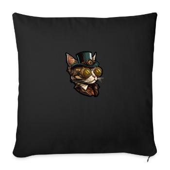 Chat Steampunk avec chapeau et lunettes - Housse de coussin décorative 45 x 45 cm - noir - Devant